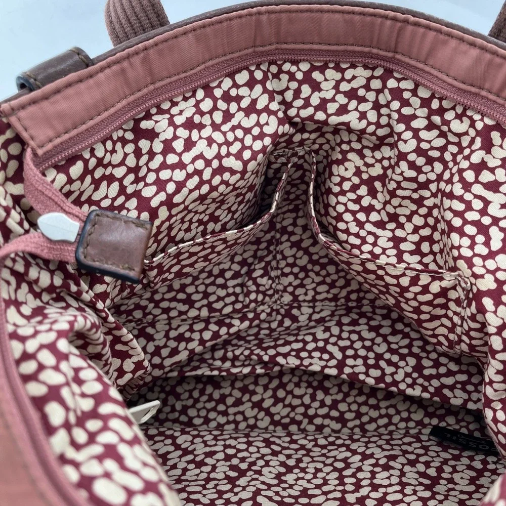Vintage Fossil Key Per Blush Pink Mauve Shoulder Purse Quilted Leather Buckle - Picture 12 of 16